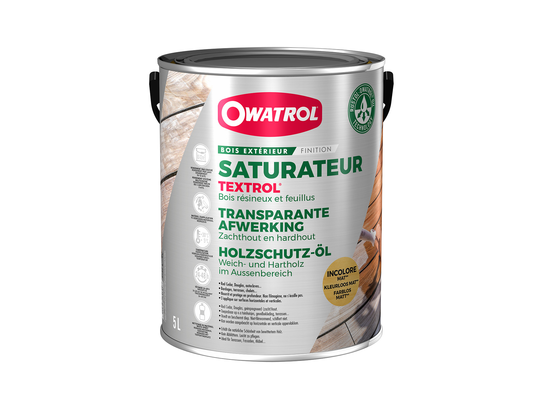 Saturateur extérieur pour bois Textrol OWATROL Chêne incolore 5L